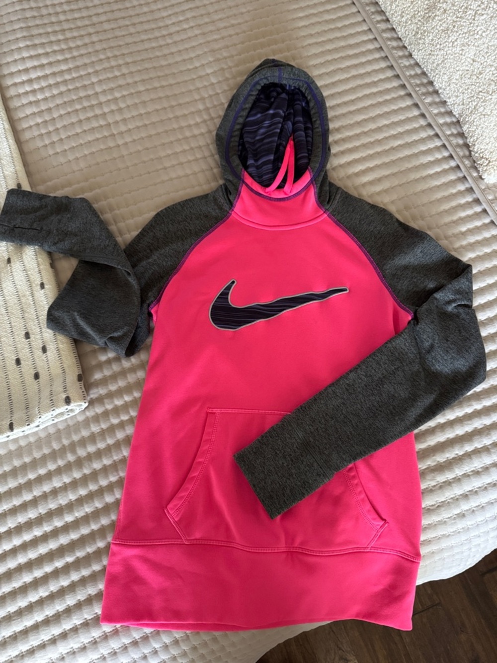 Nike Hot Pink and Charcoal Gray Swoosh Hooded Sweatshirt